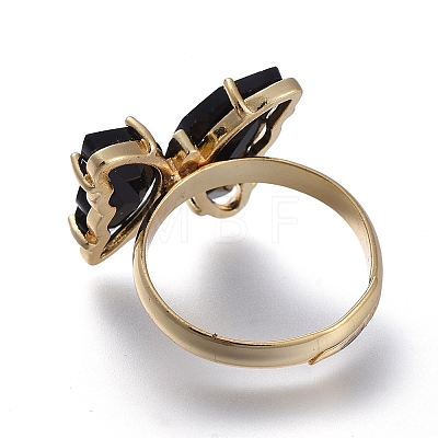 Adjustable Brass Glass Finger Rings RJEW-P148-A01-11-1