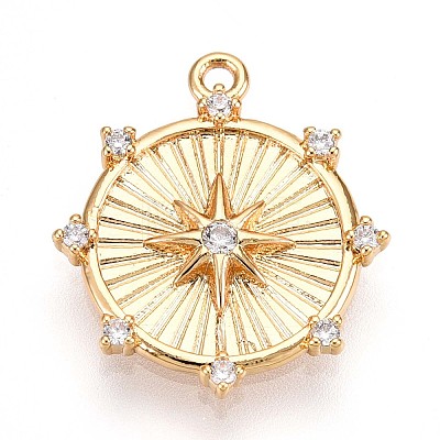 Brass Micro Pave Clear Cubic Zirconia Pendants KK-T075-26G-1
