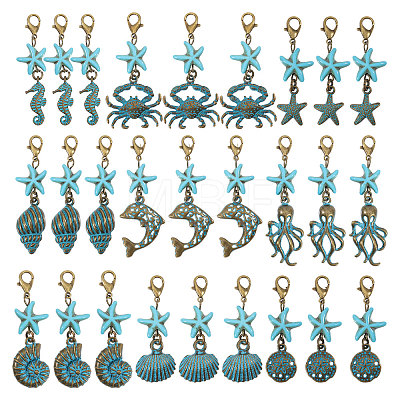 27Pcs 9 Styles Ocean Theme Alloy Pendant Decorations HJEW-CA00098-1