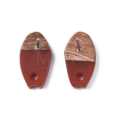 Opaque Resin & Walnut Wood Stud Earring Findings MAK-N032-010A-B03-1