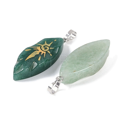 Natural Green Aventurine Gold Sun Pattern Pendants G-L524-14P-01-1