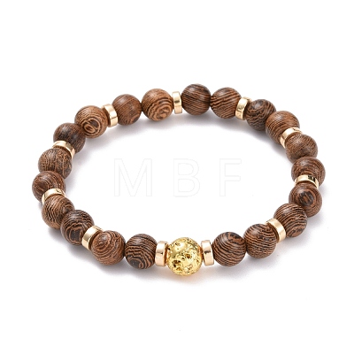Round Natural Wood Beads Stretch Bracelet BJEW-JB07101-1