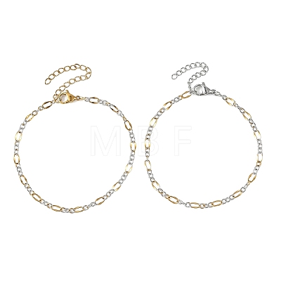 2Pcs 2 Colors 304 Stainless Steel Figaro Chains Bracelet Sets BJEW-JB14356-03-1