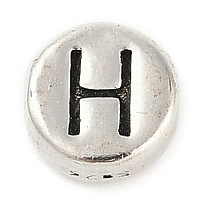 925 Sterling Silver Flat Round with Letter Beads STER-G044-01AS-H-1