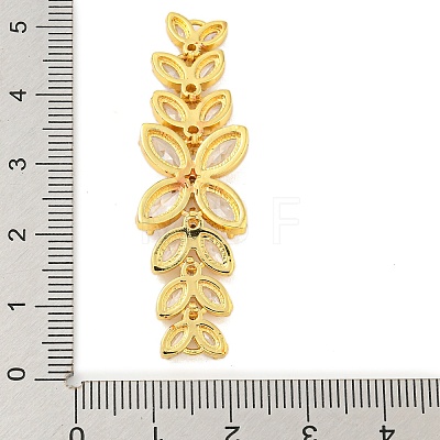 Brass Pave Clear Cubic Zirconia Flower with Leaf Links Connector Charms KK-P277-52G-01-1