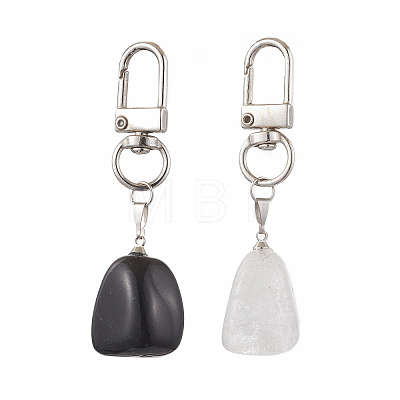 Nuggets Natural Black Agate & Quartz Crystal Pendant Decorations HJEW-JM02122-1