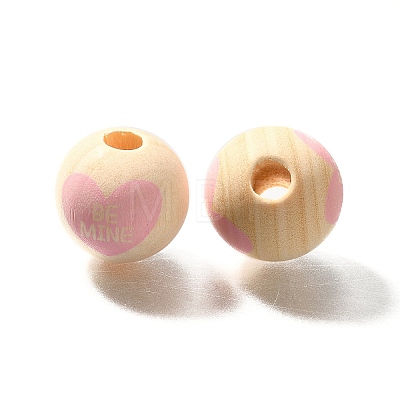 Valentine's Day Element Printed Wood Beads WOOD-R002-01-36-1