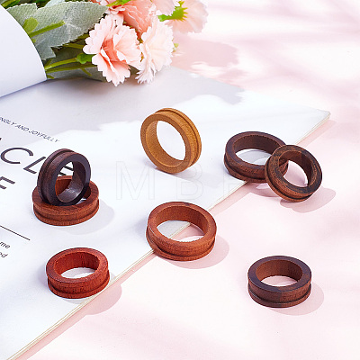 DELORIGIN 8Pcs 2 Style Wood Grooved Finger Ring Settings WOOD-DR0001-01-1