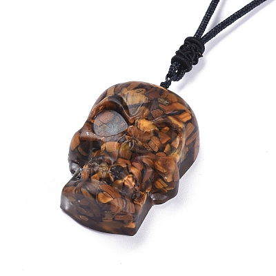 Halloween Skull Natural Gemstone Pendant Necklaces NJEW-P253-A-1
