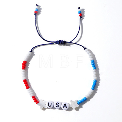 USA Flag Glass Beaded Bracelet for Couples with American Style AI5319-1