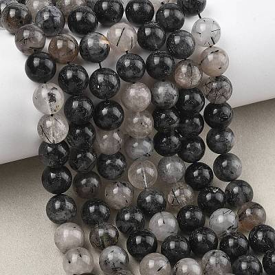 Natural Tourmalinated Quartz/Black Rutilated Quartz Beads Strands G-D361-01A-10mm-1