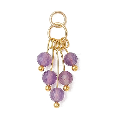 Natural Mixed Gemstome Faceted Round Beads Tassle Charms PALLOY-JF05107-1