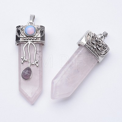 Natural Rose Quartz Big Pointed Pendants G-F340-05E-1