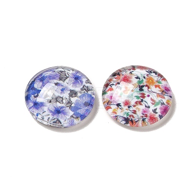 Half Round/Dome Floral Printed Glass Cabochons GGLA-A002-12mm-UU-1