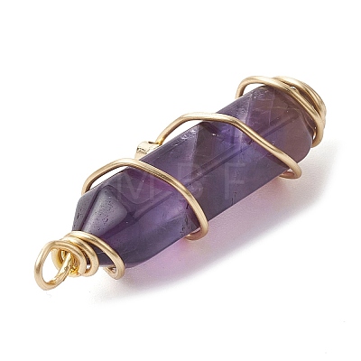 3Pcs 3 Styles Natural Amethyst Copper Wire Wrapped Pointed Pendants PALLOY-JF02460-02-1