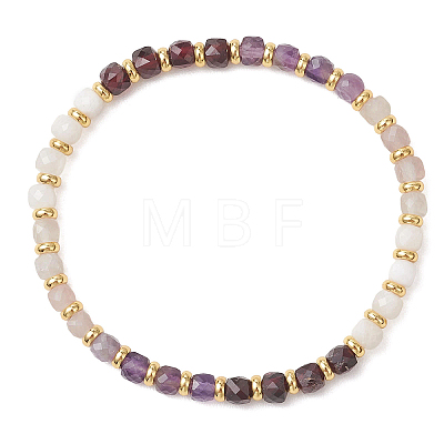 Natural Rose Quartz & Garnet & Rainbow Moonstone & Amethyst Beaded Stretch Bracelets BJEW-JB13485-01-1