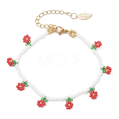 Floral Glass Seed Bead Charm Bracelets for Women BJEW-MZ00306-03-1