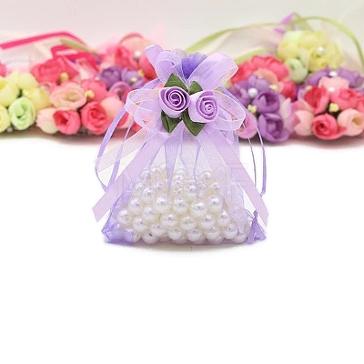 10Pcs Organza Gift Drawstring Bags with Rose PW-WGCF1DC-08-1