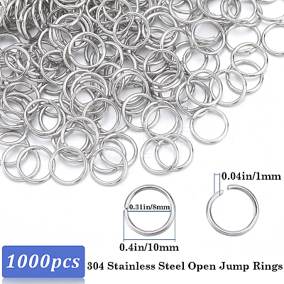 304 1000pcs Stainless Steel Open Jump Rings STAS-SP0001-71B-1