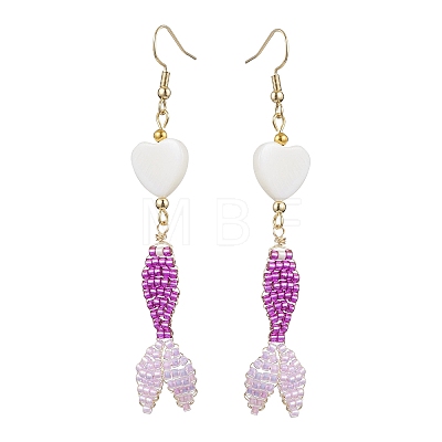 Glass & Shell Dangle Earrings EJEW-MZ00160-01-1