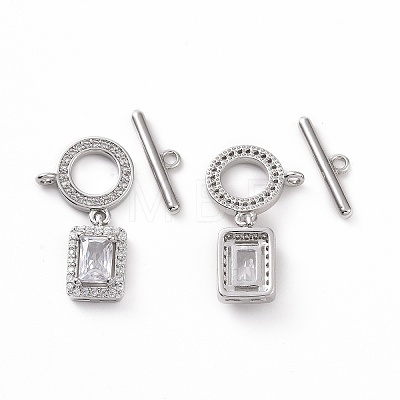 Brass Pave Clear Cubic Zirconia Toggle Clasps KK-E068-VC184-1