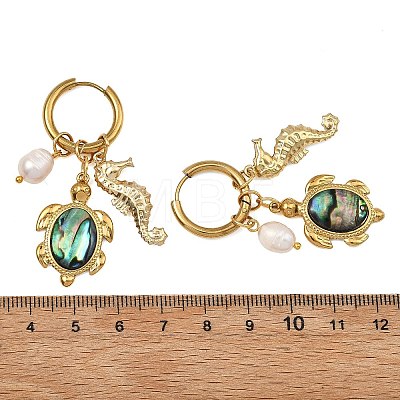 Ocean Natural Cultured Freshwater Pearl & Natural Paua Shell Dangle Earrings for Women EJEW-JE07137-1