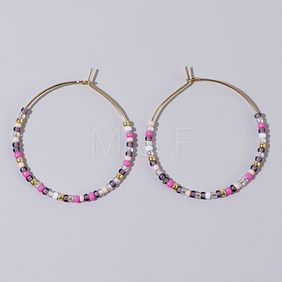 Glass Colorful Beads Hoop Earrings for Women SX7137-6-1