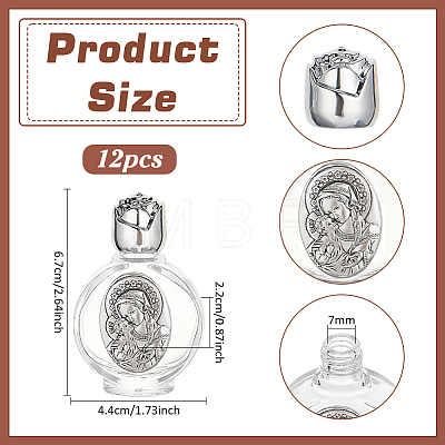 Virgin Mary Decorated Glass Empty Holy Water Bottles for Religious AJEW-WH0410-374A-1