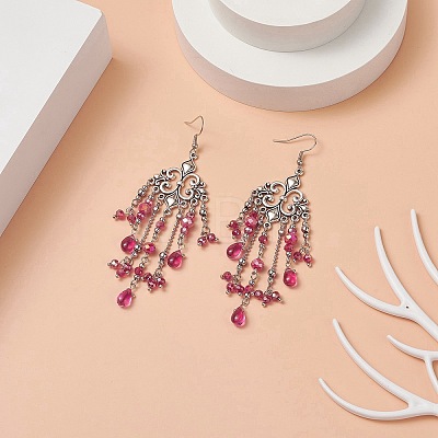 Glass Teardrop Tassel Chandelier Earrings EJEW-TA00184-04-1