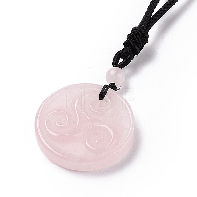 Natural Rose Quartz Triskele/Triskelion Pendant Necklace with Nylon Cord for Women NJEW-E091-01E-1