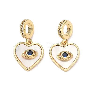 Brass Micro Pave Clear & Blue Cubic Zirconia European Dangle Charms KK-P345-35G-1