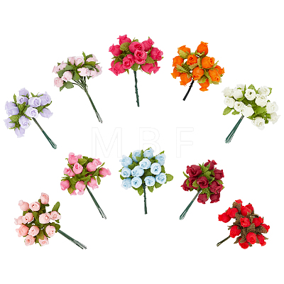 10Pcs 10 Colors Cloth Simulation Flower 12 Heads A Bouquet Roses AJEW-CA0003-70-1