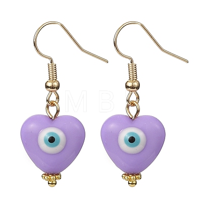 Resin Heart with Evil Eye Dangle Earrings EJEW-JE05278-1