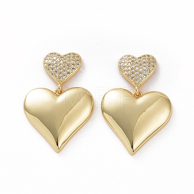 Clear Cubic Zirconia Heart Dangle Stud Earrings EJEW-F304-09G-1
