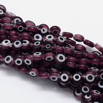 Handmade Evil Eye Lampwork Flat Round Bead Strands LAMP-L058-12mm-03-1