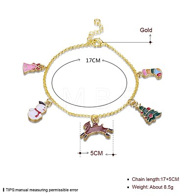 Christmas Theme Tin Alloy Enamel Charm Bracelets BJEW-BB34110-1