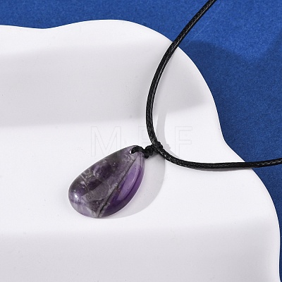 Natural & Synthetic Mixed Gemstone Teardrop Pendant Black Waxed Cord Adjustable Necklaces NJEW-G169-01-1