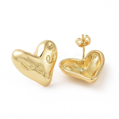 Brass Heart Stud Earrings for Women EJEW-C008-27G-1