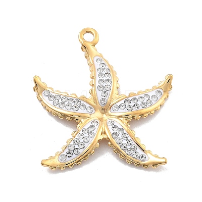 304 Stainless Steel Polymer Clay Rhinestone Pendants RESI-R155-012G-02-1