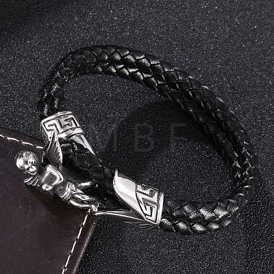 Genuine Leather Wrap Wide Cord Bracelet with Stainless Steel Toggle Clasps PW-WG8BABA-01-1