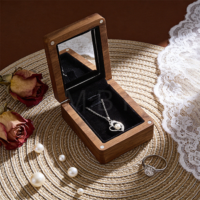 Wood Pendant Storage Magnetic Boxes with Mirror Inside CON-WH0085-243-1