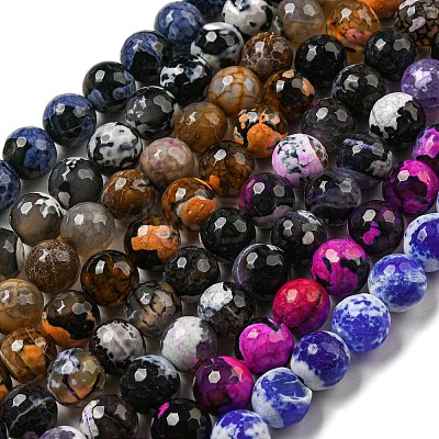 Faceted Natural Fire Crackle Agate Beads Strands G-F447-12mm-G-1