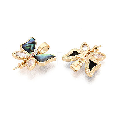 Brass with Cubic Zirconia and Abalone Shell Cup Pearl Peg Bails Pin Pendants KK-T079-42G-1