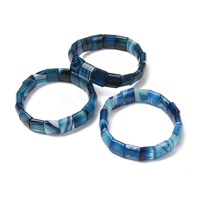 Square Natural Banded Agate(Dyed & Heated) Beaded Stretch Bracelets for Women Men GG-CBA9ACE-B15-1