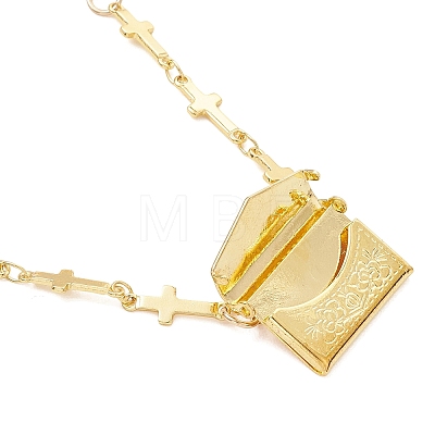 Brass Bag Locket Pendant Cross Link Chain Necklaces for Women NJEW-JN05838-1