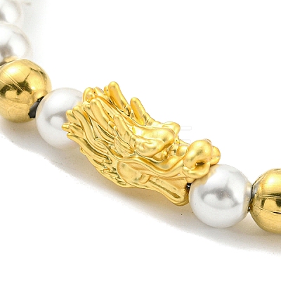 Rack Plating Brass Dragon & Plastic Pearl Beaded Bracelet BJEW-D030-01B-G-1
