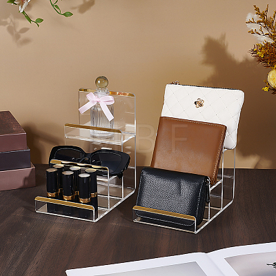2Pcs 3-Tier Gold Edged Acrylic Minifigures Display Riser ODIS-WH0331-49B-1