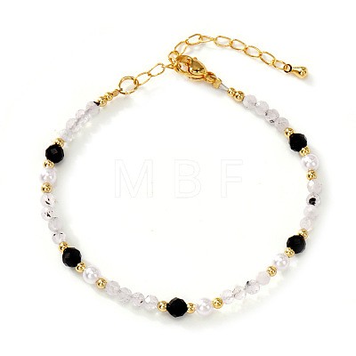 Quartz Crystal & Black Agate Beaded Bracelet for Women KS6100-1