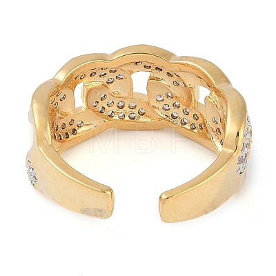 Curb Chain Shape Brass Micro Pave Clear Cubic Zirconia Open Cuff Ring for Women RJEW-Q819-05G-1