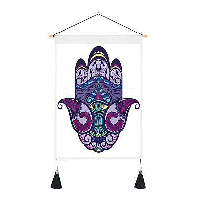 Polyester Hamsa Hand/Hand of Miriam with Evil Eye Pattern Wall Hanging Tapestry WG40508-03-1